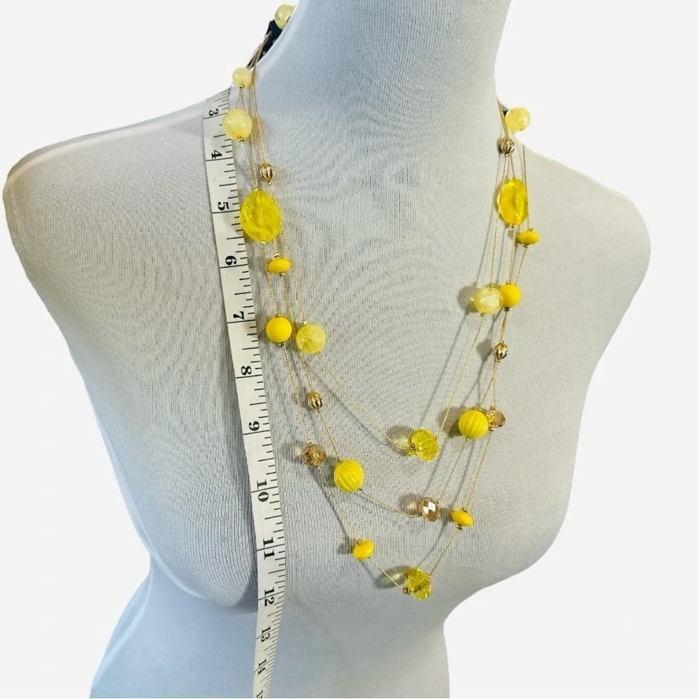 Nicole Miller Yellow Multi-Strand Beaded Necklace and Earring Set, 22” Length